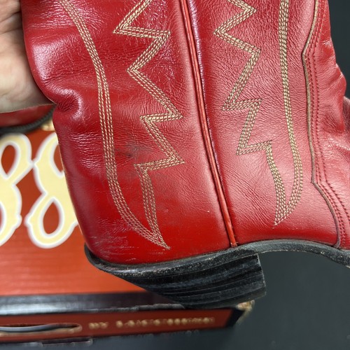 Nocona Red Leather Stitched Patchwork Pull On Western Boots Women’s sz 6.5 - Picture 11 of 11