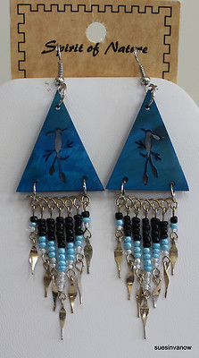 Bird Handcrafted Native American Design Dangle Hook Earrings  3.5'' 
