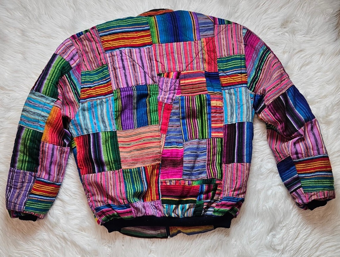 VTG Quilted Coat Patchwork Textile Guatemala Ethn… - image 2