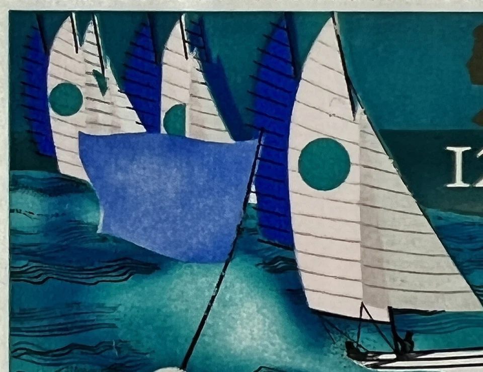 SELLO DE VELERO ERROR REINA ISABEL II 1975, LÍNEAS NEGRAS DESALINEADAS Foto 2 de 3