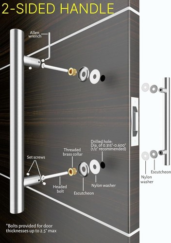 60 Inches Total Length Modern Stainless Steel Front Door Handle Back-to-Back - Picture 4 of 7