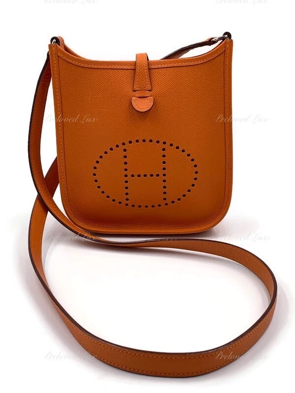 Authentic HERMES Orange Epsom Mini Evelyne TPM Crossbody Bag