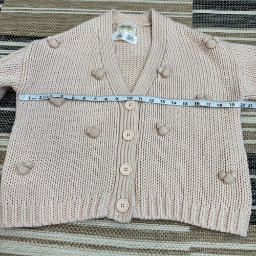 Disney Women's Mickey Mouse Pom Cropped Knit Chunky Cardigan Sweater Pink Sz XS - Picture 9 of 13