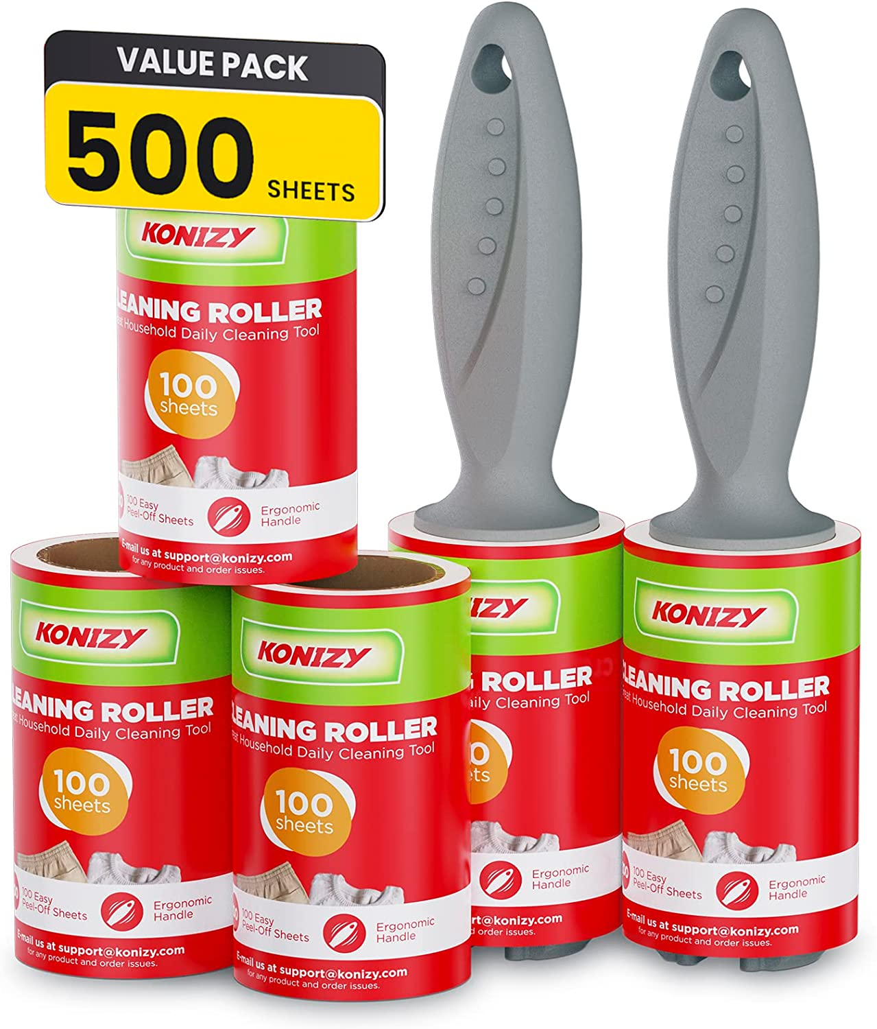 KONIZY Lint Rollers for Pet Hair Extra Sticky, 500 Sheets Mega Value Set Roller