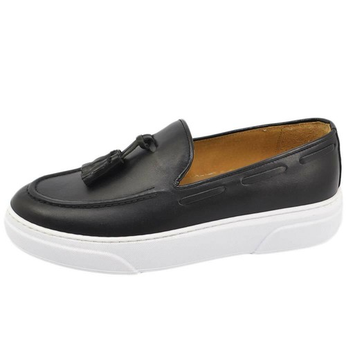 Mocassini uomo slip on classico sportivo in vera pelle di nappa nera con  cucitur | eBay