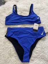 Nike Sz XL Swim Women 2-Piece Blue Solid Swimsuit NESSD892-418 New 90