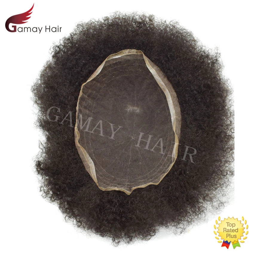 Sistemas rizados de cabello negro humano afro rizado toupee afroamericano de encaje completo para hombre Foto 4 de 4