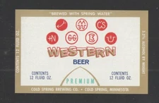 WESTERN BEER COLD SPRING MINNESOTA 12 OZ LABEL 2" x 3 1/2" { UNUSED }