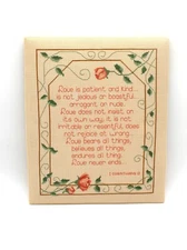 Vintage Completed 1 Corinthians 13 Unframed Cross Stitch Roses & Vines 12 X 15