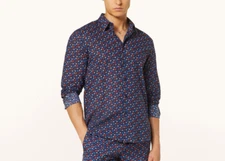 VILEBREQUIN Caracal Shirt Men Medium Bleu Marine Turtles Logo AOP LS NWT $290