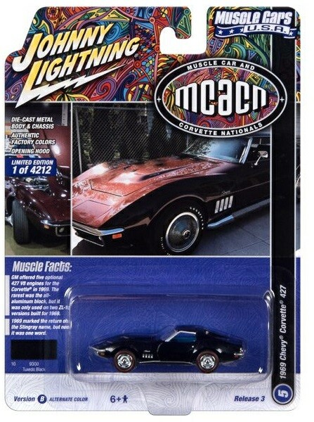 JOHNNY LIGHTNING 1/64 1969 CHEVY CORVETTE 427 TUXEDO BLACK MCACN JLMC031B-5