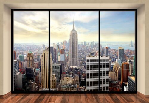Carta da parati fotografica 143x100 pollici | 366x254 cm New York finestra attico da parete - Foto 1 di 7