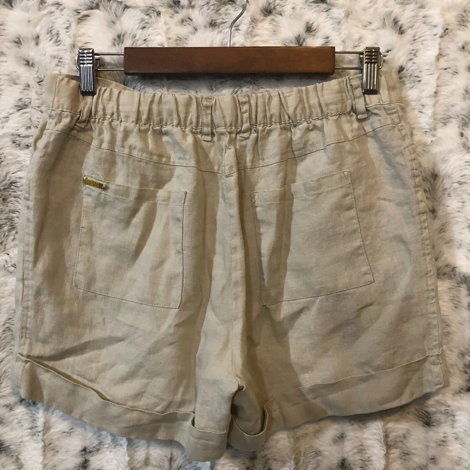 Pantalones cortos de lino tostado con bolsillos Ellen Tracy para mujer talla mediana Foto 2 de 4