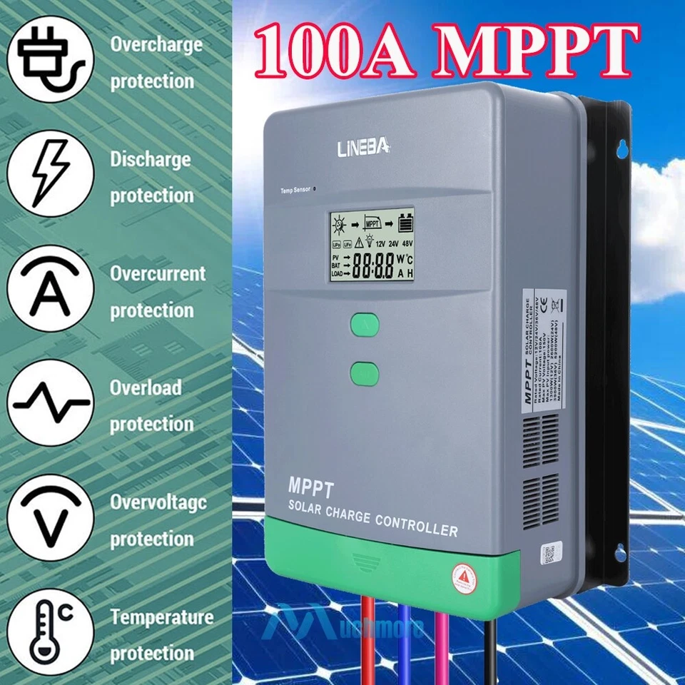 LINEBA MPPT Solar Charge Controller 100 Amp 12V 24V 36V 48V Auto Solar Panel Controller