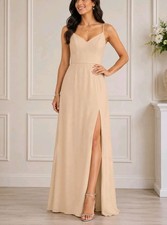 Azazie Blink Champagne Maxi Bridesmaid Dress Slit A12 NWT Formal Gown