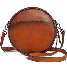 Leather Crossbody Bags for Women Vintage Circle Cross Body Design, Round Chic...