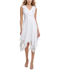 Kensie Womens Chiffon Handkerchief Hem Fit & Flare Dress, White, 0