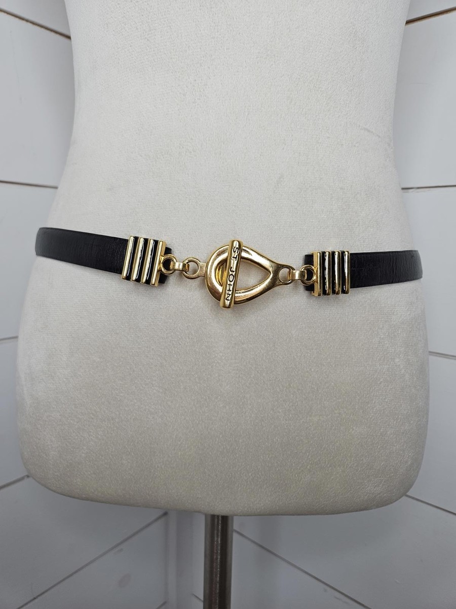 Vintage St. John 30 black leather belt with gold hardware | eBay display picture 2