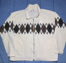 Vintage Argyle Print Fleece Zip Up Sweater Ace Hardware Size L