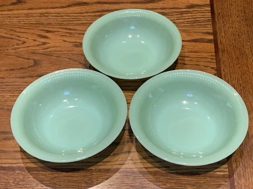Set Of 3 JADITE Fire King JANE RAY Cereal Bowl Vintage Anchor Hocking Glass 6”