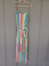 Alice And Olivia Janan Rainbow Stripe Dress Size 4 Tie Waist Spaghetti Strap