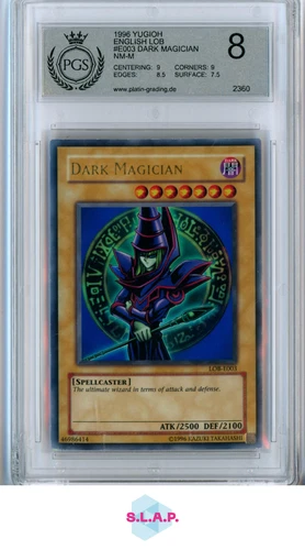 DARK MAGICIAN 1996 YUGIOH KONAMI LOB-E003 ENGLISH PLATINUM GRADED NM-M PGS 8