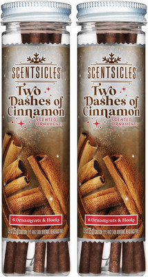 Two Dashes of Cinnamon Scented Christmas Ornaments with Hooks - 2 Bottles (12 St