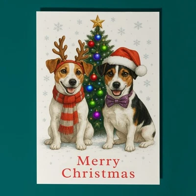 SMART JESTER Jack Russell Dogs Merry Christmas Premium Card & Envelope - Personalised card