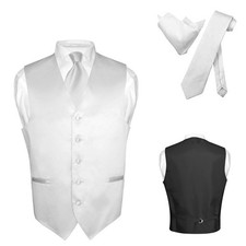 Men's Dress Vest NeckTie Hanky SILVER GRAY Neck Tie Set for Suit or Tuxedo Large