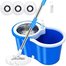 Spin Mop Bucket System with Wringer Set Magic Round Mops Household Floor Clea...