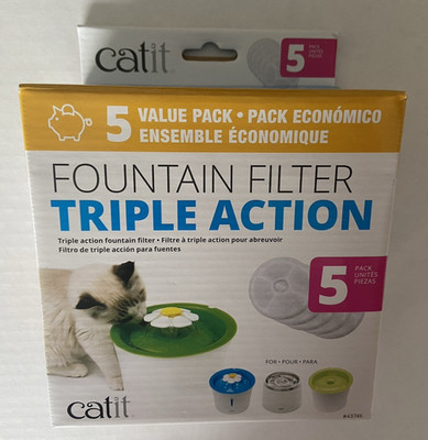 NIB NEW Catit Flower Fountain Triple Action Drinking Water Filters Value 5 Pack