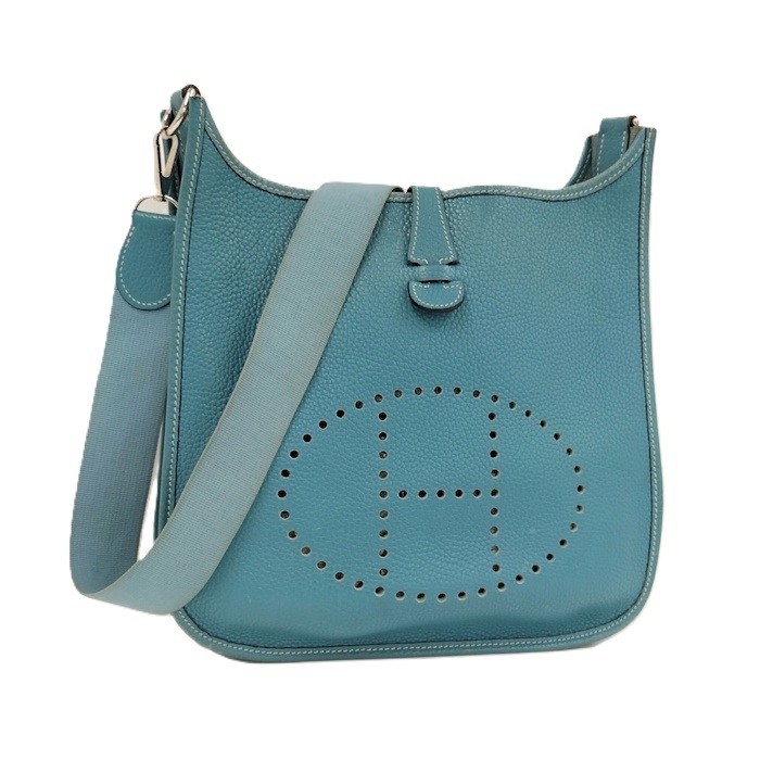 HERMES Evelyne PM Shoulder Bag in Blue Taurillon Leather 312383