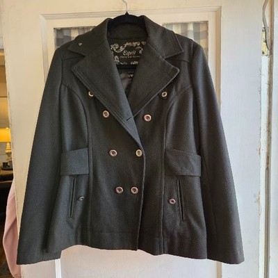 Esprit Women's Dark Green Double-Breasted Long Sleeve Wool Coat Pockets Size M