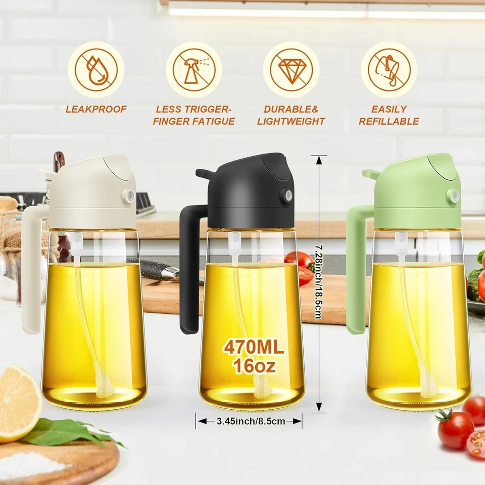 Oil Sprayer for Cooking, 2 in 1 Olive Oil Dispenser Bottle for Kitchen, 16Oz/470 - Image 4 of 4