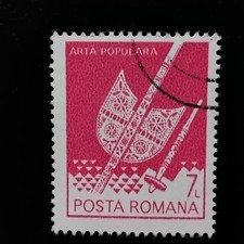 Distaff and spindle.Transylvania.Folklore.Art.Crafts.Issued on 1982. Romania.Red