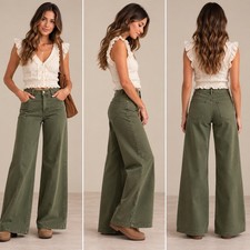 Free People Libre Wide Leg Jeans 26 Thyme Olive Green Stretch Denim NWOT