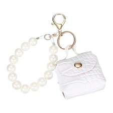 Coin Pouch, PU Leather Small Coin Purse Keychain, White