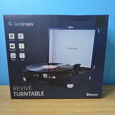 Goodmans Revive Bluetooth Vinyl Plattenspieler Tragbar 3 Geschwindigkeiten Turntable VERSIEGELT