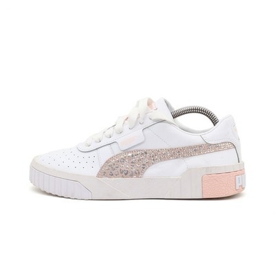 PUMA Damen Cali Schuhe Weiß/Rosa/Glitzer Leder Glitzerakzente Sneaker EU 38