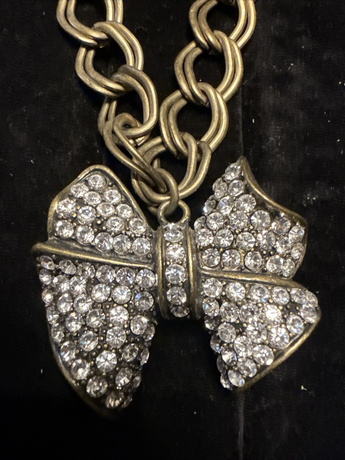 Cookie Lee Bronze Rhinestone Bow statement neckla… - image 1
