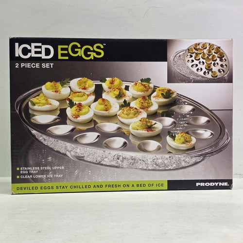 Prodyne Deviled Iced Eggs Chilling Tray Serving Platter Stainless Steel 24 Halve