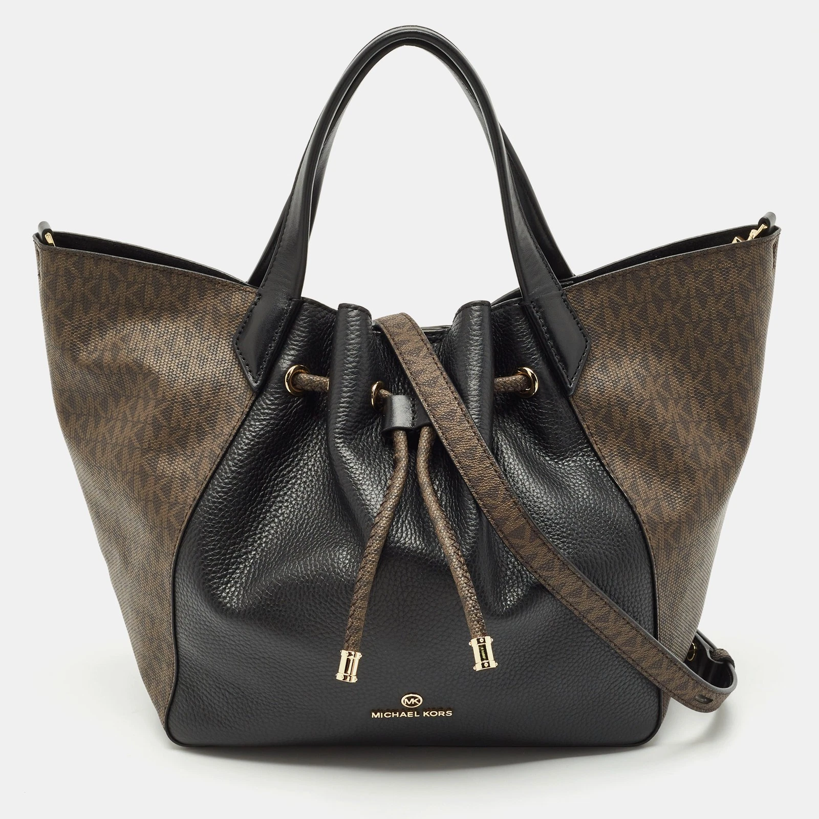 Borsa Phoebe Michael Kors rivestita in tela e pelle nera marrone