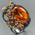 Handmade Natural Amber Ring 925 Sterling Silver Size 8 /R443708