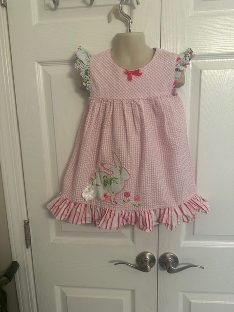 Bonnie Jean Size 6 Girls Pink Seersucker Bunny Dress Top