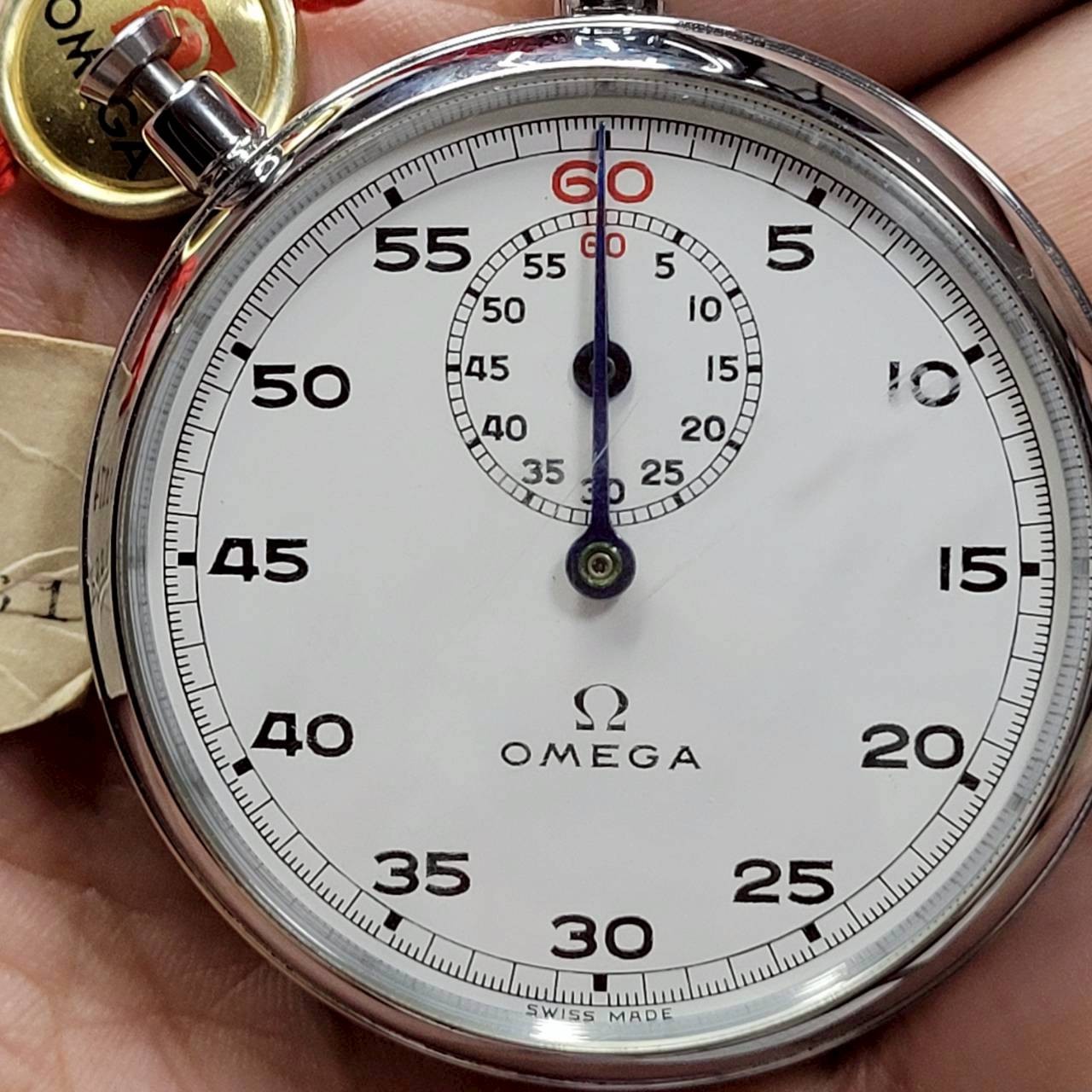 Vintage Omega Stop Watch Mechanical Wind-Up 1/5 Sec & Logo Hang Tag Scratches