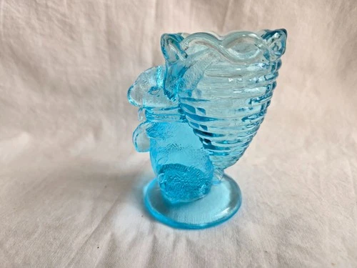 Vintage Fenton Glass Bunny Rabbit Light Blue Toothpick Holder  # G