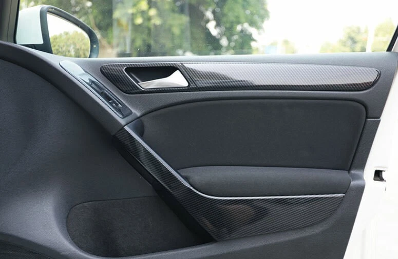 Tira de reposabrazos interior de puerta de coche para Volkswagen Golf MK6 2010-2013 fibra de carbono Foto 4 de 4