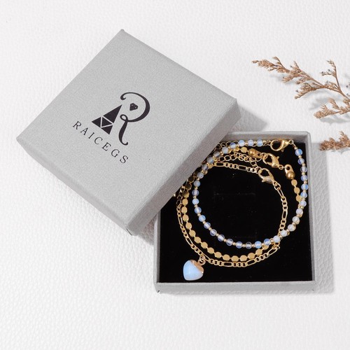 Perlen Armbänder Set 18K Gold Stein Armband für Damen Lagenlook Kristall Armband - Bild 7 von 7