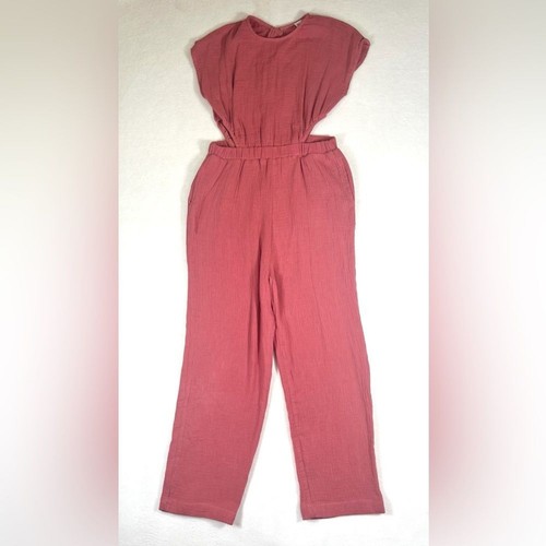 HELLO FRANKI by Francesca's Girls 100% Cotton Coral Pink Side Cutout Jumpsuit 10 - Picture 2 of 14