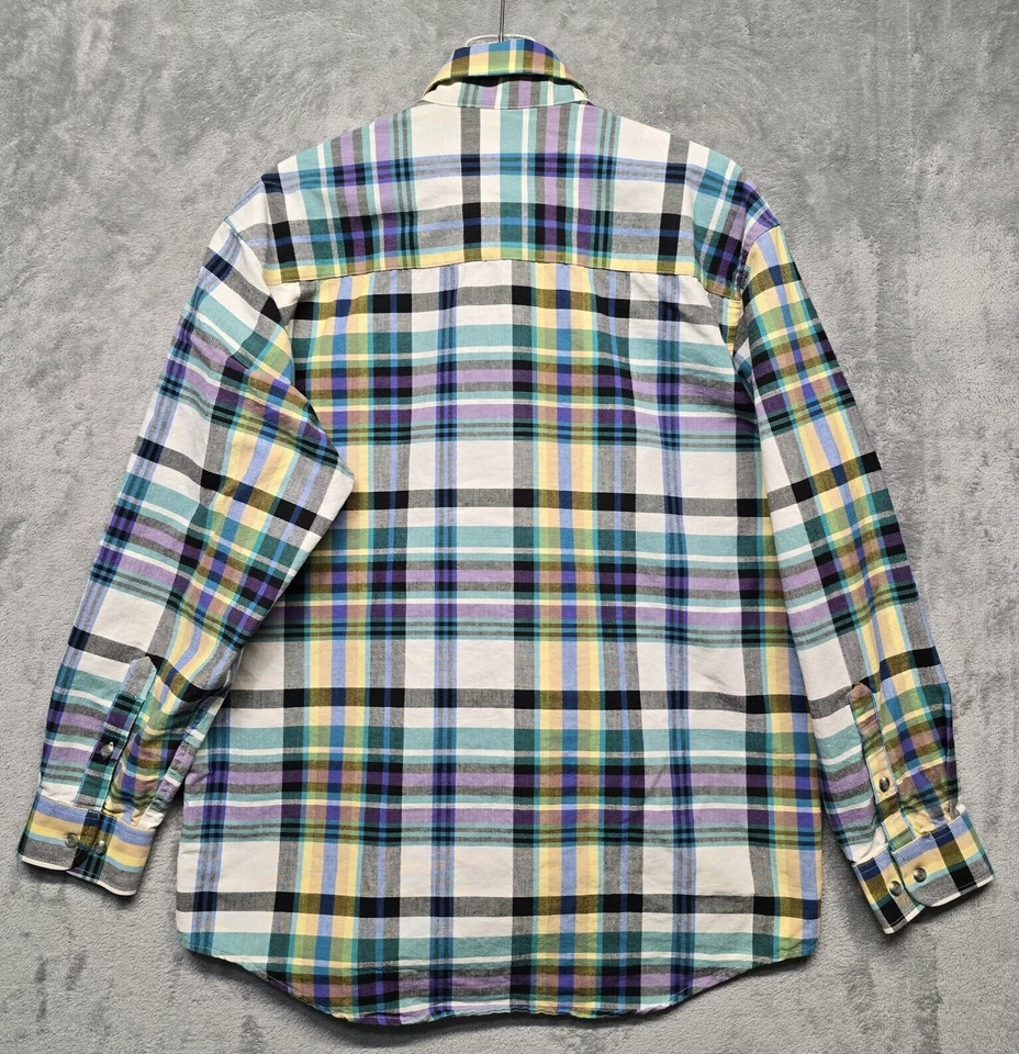 Camisa Twenty X Para Hombre Mediana Amarilla Azul Púrpura A Cuadros Manga Larga Abotonada *Defectos Foto 2 de 4